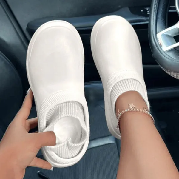 sealbeer - White Casual Living Patchwork Solid Color Round Keep Warm Comfortable Flats Shoes