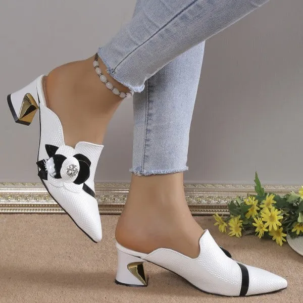 sealbeer - White Casual Patchwork Pointed Out Door Wedges Shoes (Heel Height 2.75in)