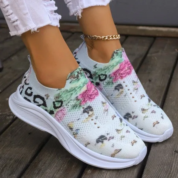 sealbeer - White Casual Patchwork Printing Round Mesh Breathable Comfortable Out Door Shoes