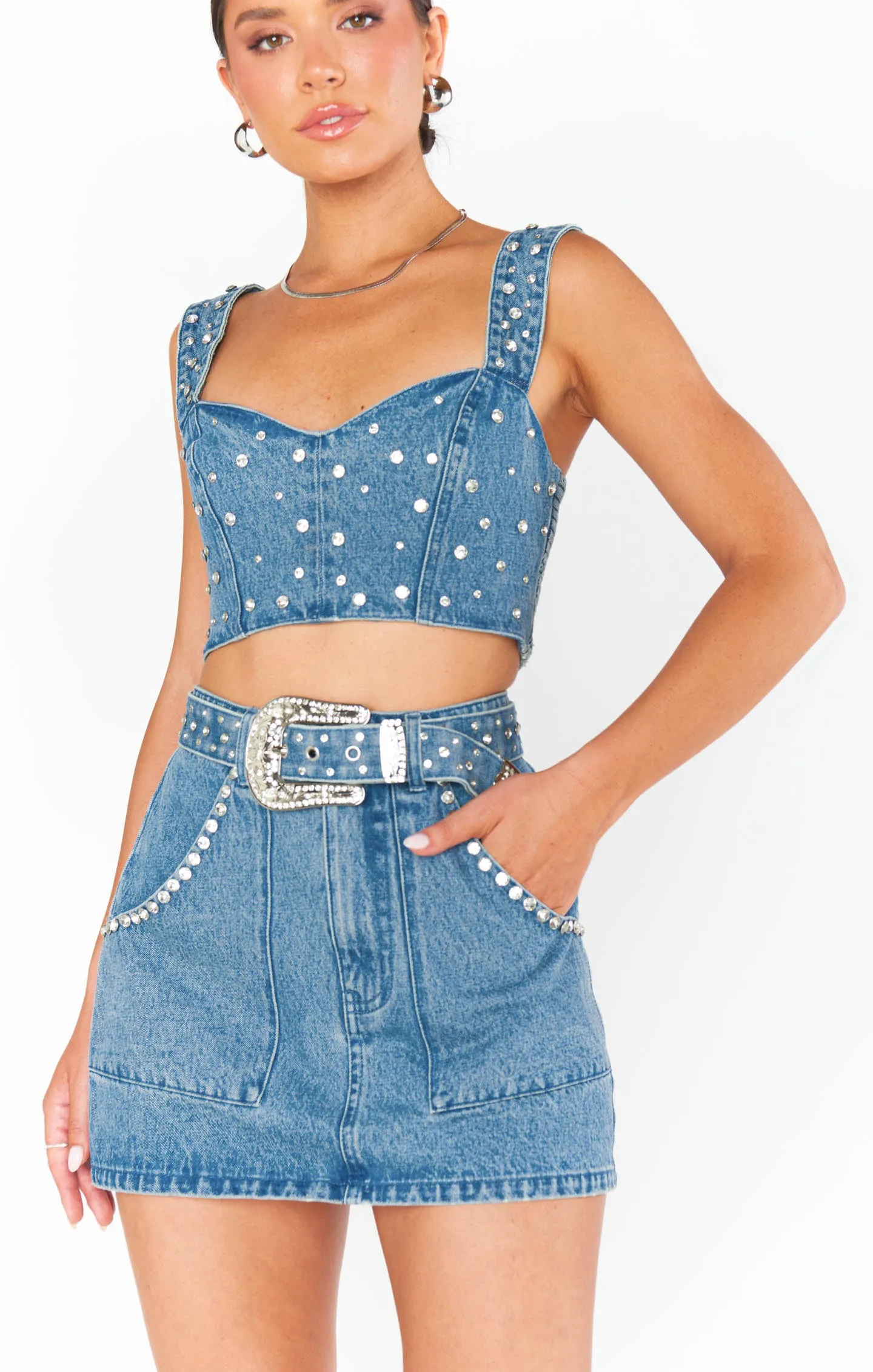 Shania Skirt ~ Indigo Rhinestone Denim