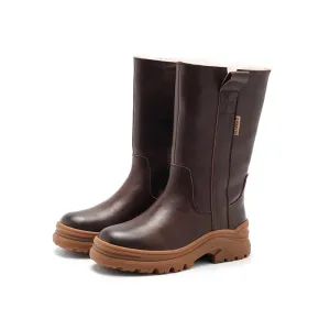 Shearling Lined Snow Boots Dwarves Leather Mid Calf Boots in Black/Brown/Coffee