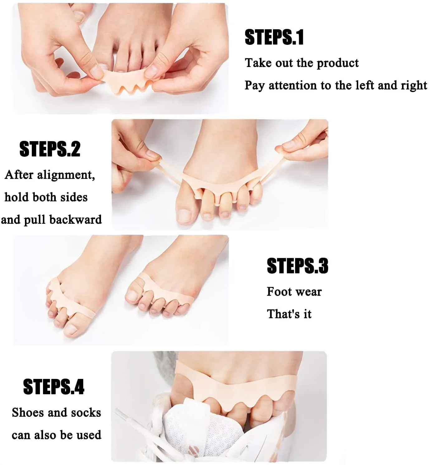 Silicone Gel Toe Separators, 5 Holes High Elastic Toe Straightener Hammer Hallux Valgus Corrector Pain Relief Toe Straightener Achilles Stretcher, Toe Separator Foot Care, Toe Spacers Bunion (White)