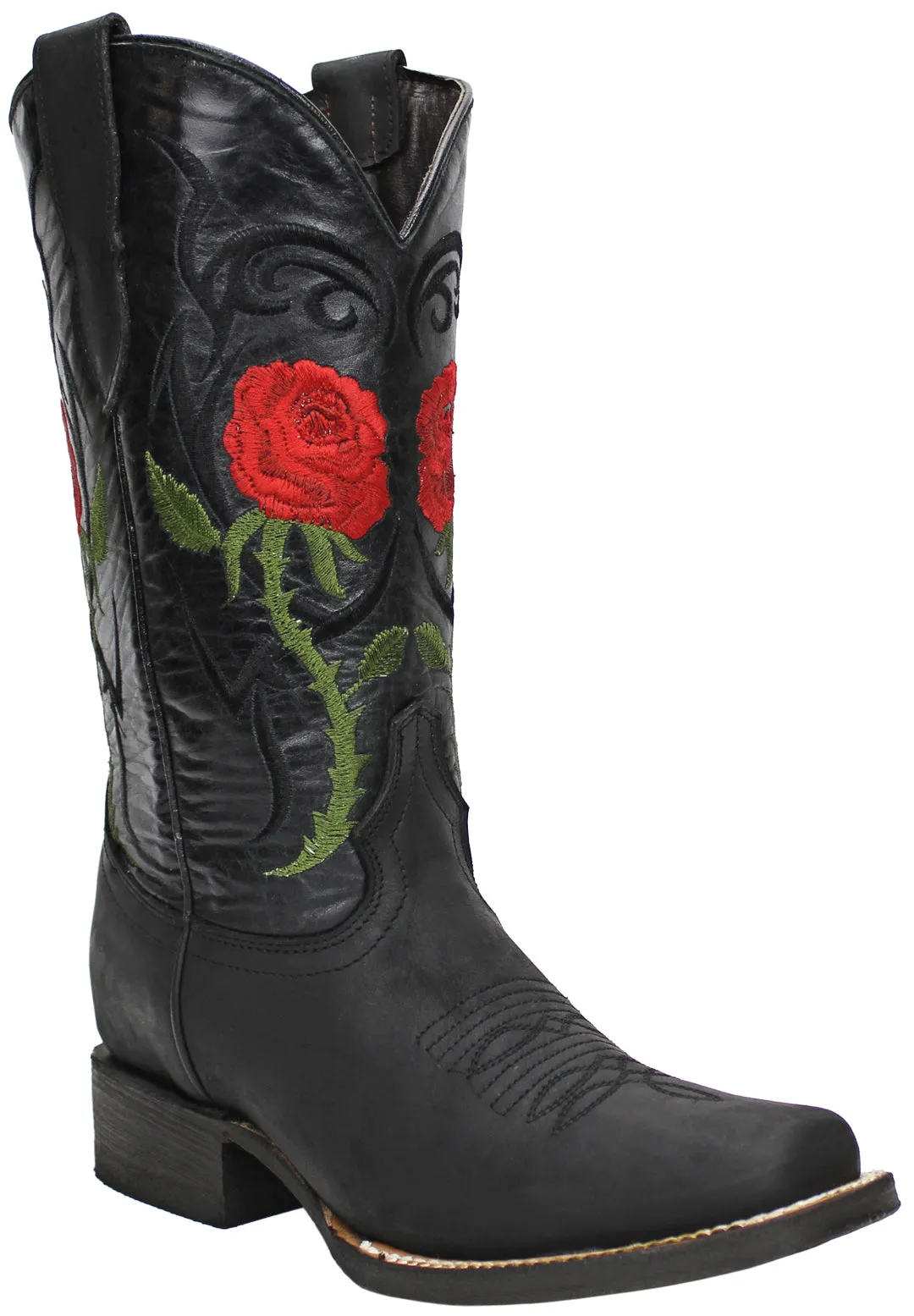 Silverton Rose All Leather Square Toe Boots (Black)