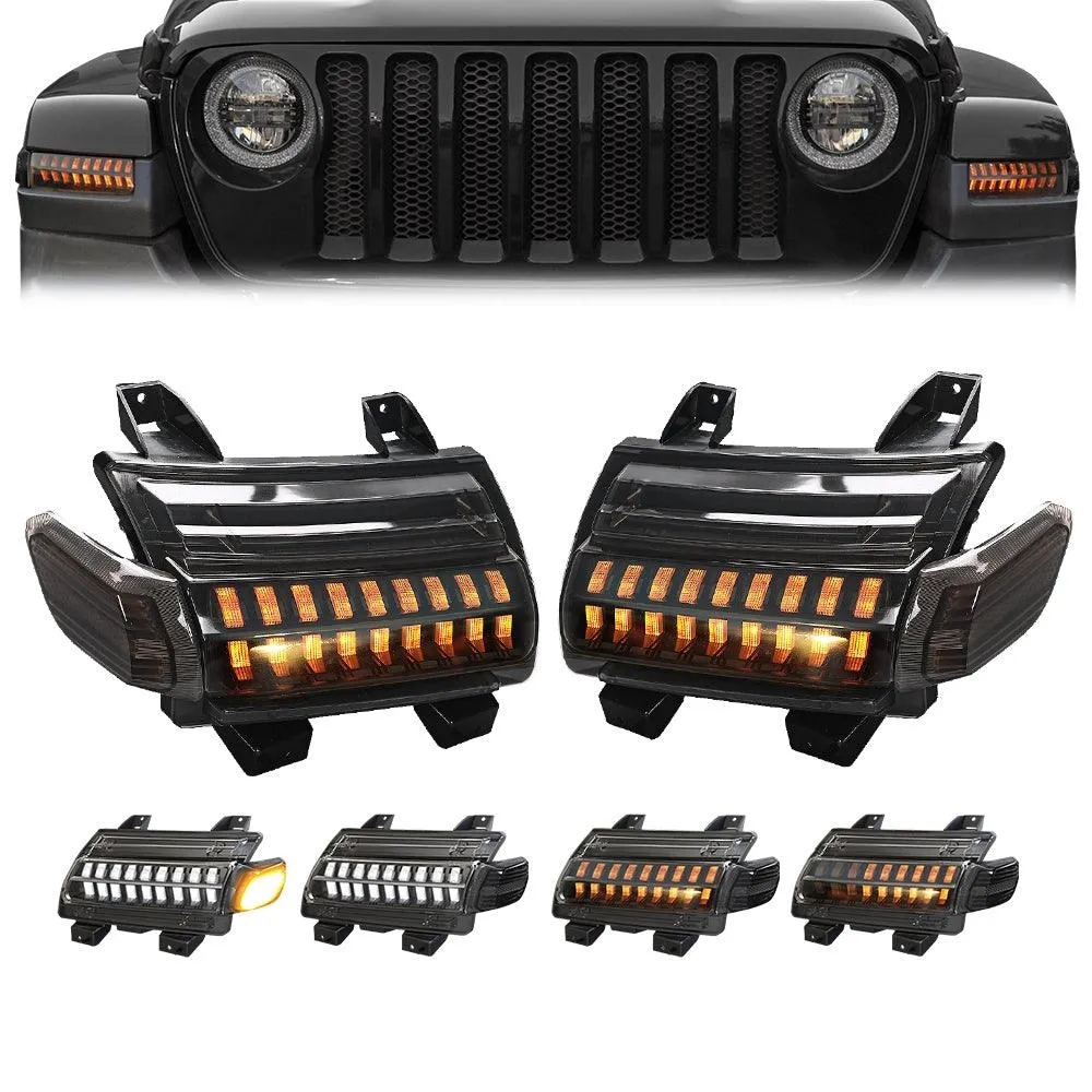 Smoke LED Turn Signal Lights with DRL & Side Marker Lights For Jeep Wrangler JL Sahara, Rubicon, High Altitude Models 2018-2023