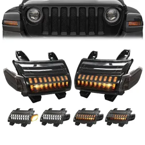 Smoke LED Turn Signal Lights with DRL & Side Marker Lights For Jeep Wrangler JL Sahara, Rubicon, High Altitude Models 2018-2023