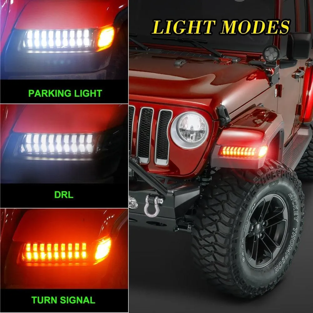 Smoke LED Turn Signal Lights with DRL & Side Marker Lights For Jeep Wrangler JL Sahara, Rubicon, High Altitude Models 2018-2023