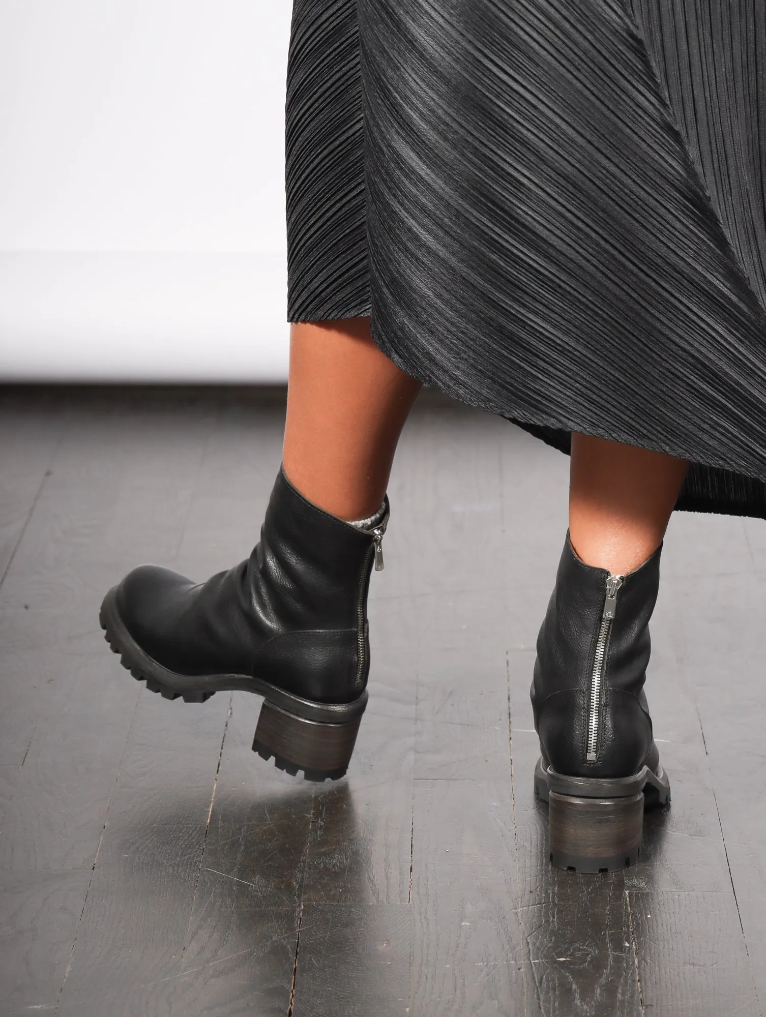 Stacked Wood Heel Boot in Black by Shoto