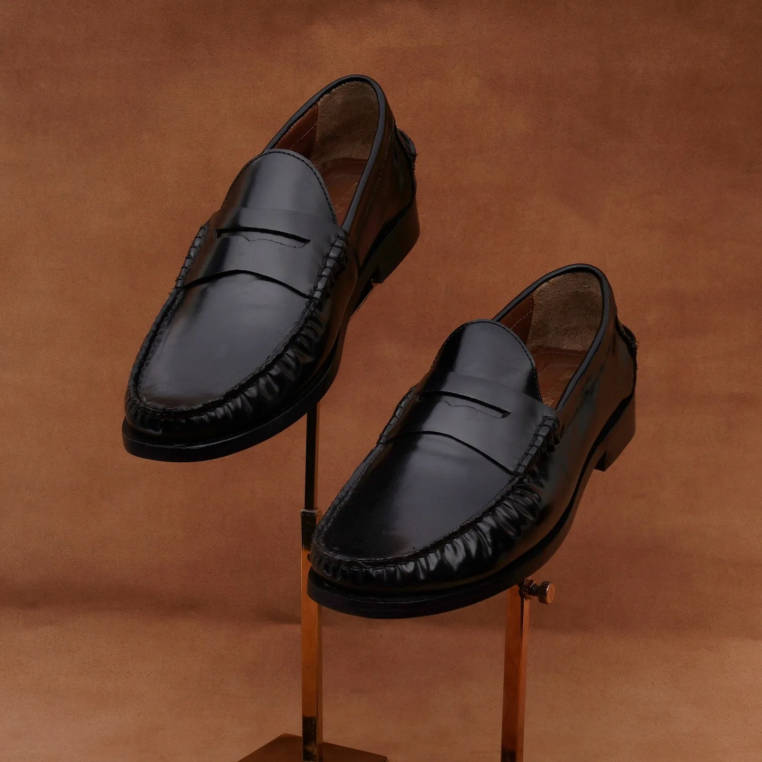 Stitched Loafer in Genuine Black Leather