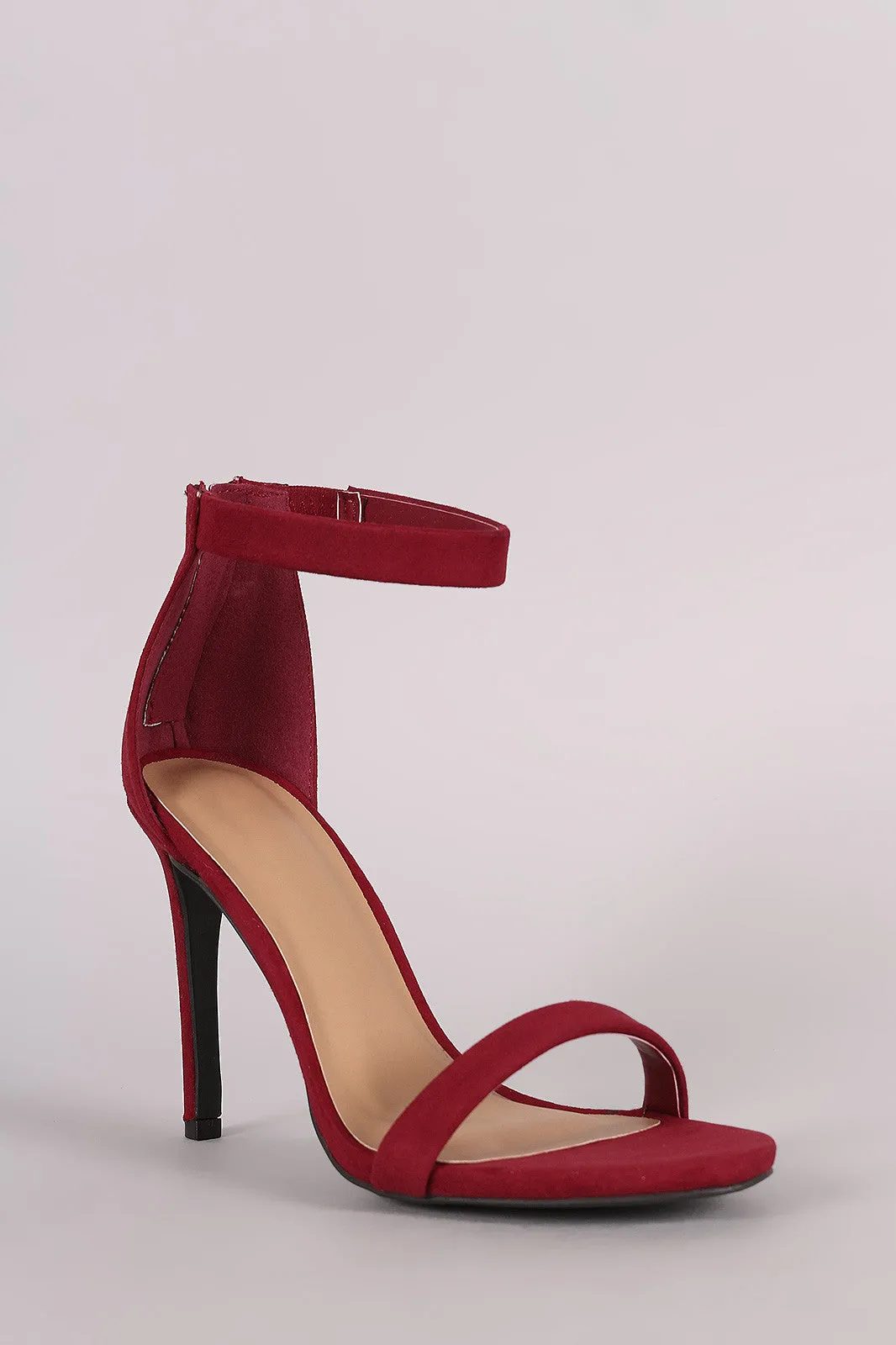 Suede Ankle Strap Single Sole Heel