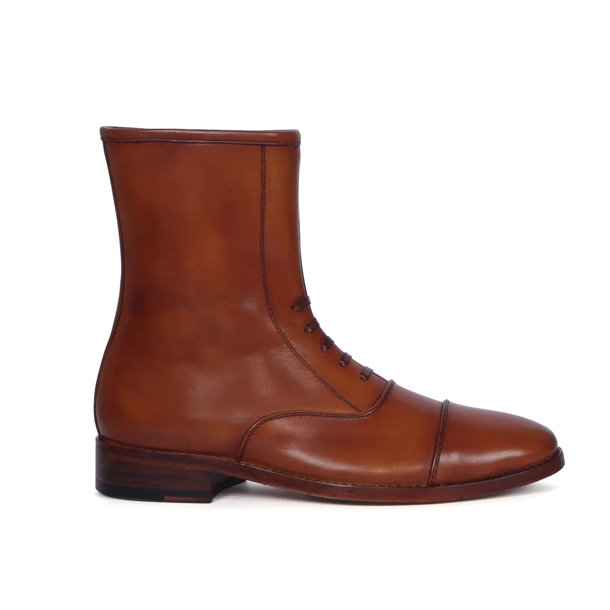 Tan Police Uniform Boot Side Gold Finish Zip Closure