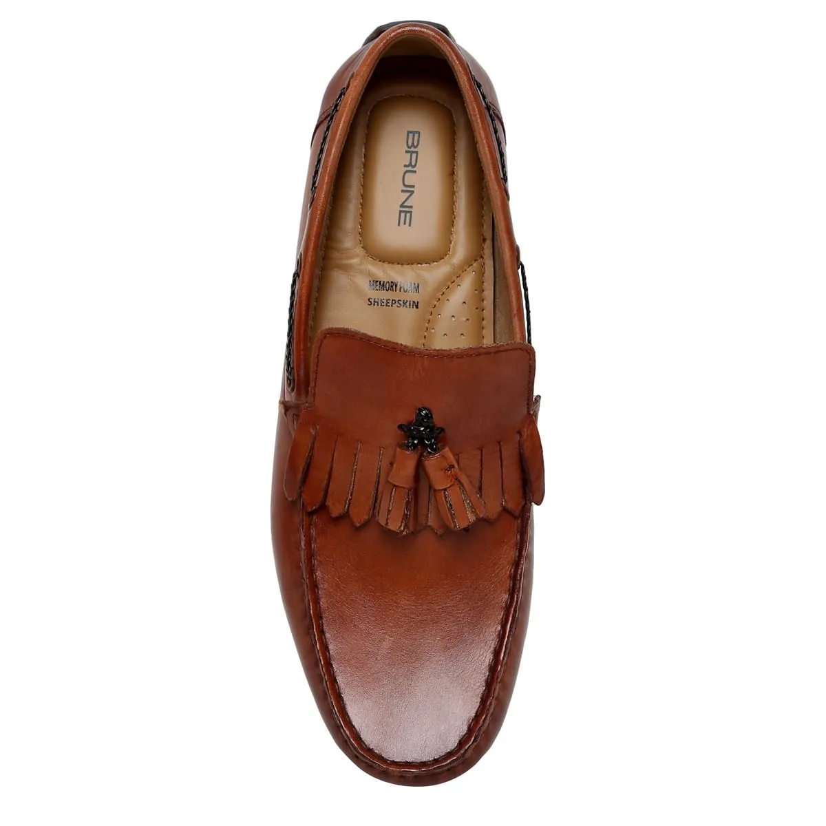 Tan Tassel-Fringes Leather Moccasins Men's Loafer By Brune & Bareskin