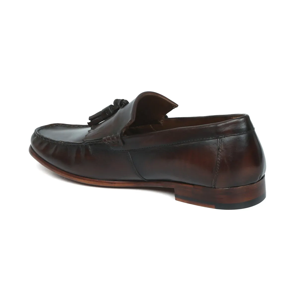 Tassel-Fringes Loafers in Dark Brown Leather with Leather Sole