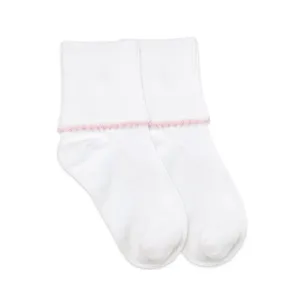 Tatted Edge Turn Cuff Socks -- White with Pink