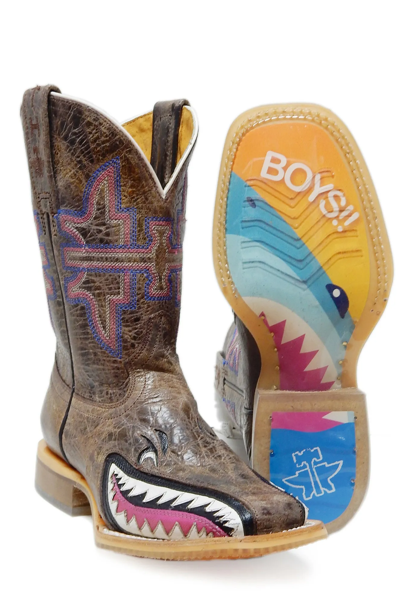 Tin Haul Boys Jawsome Pink Leather Cowboy Boots