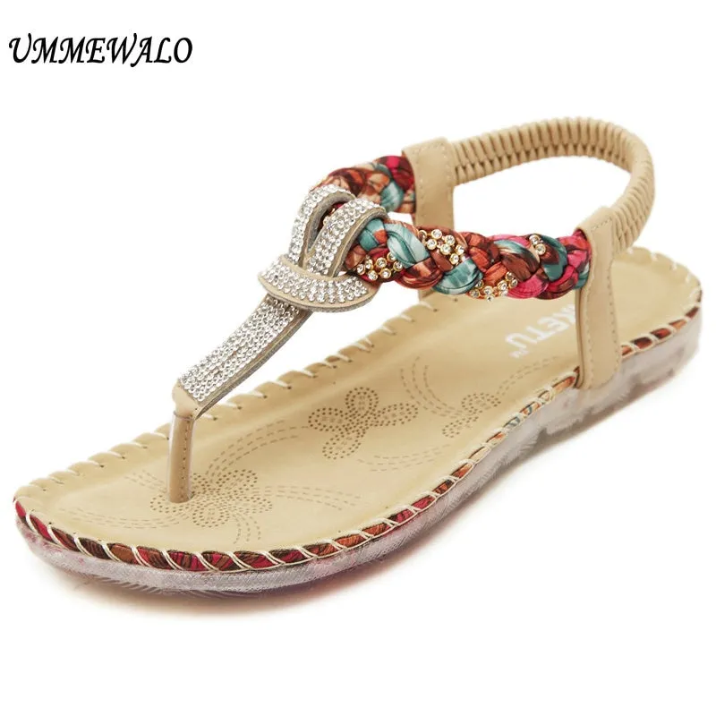 UMMEWALO Summer Sandals Women T-strap Flip Flops Thong Sandals Designer Elastic Band Ladies Gladiator Sandal Shoes Zapatos Mujer