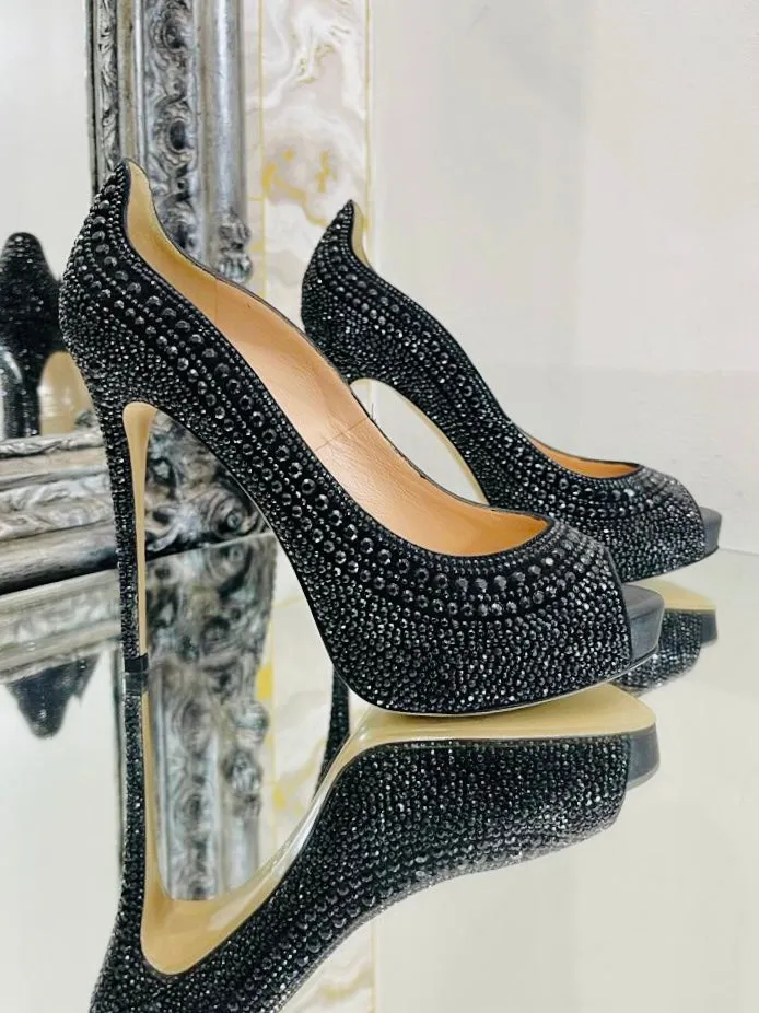 Valentino Full Crystal Peep Toe High Heels. Size 37.5