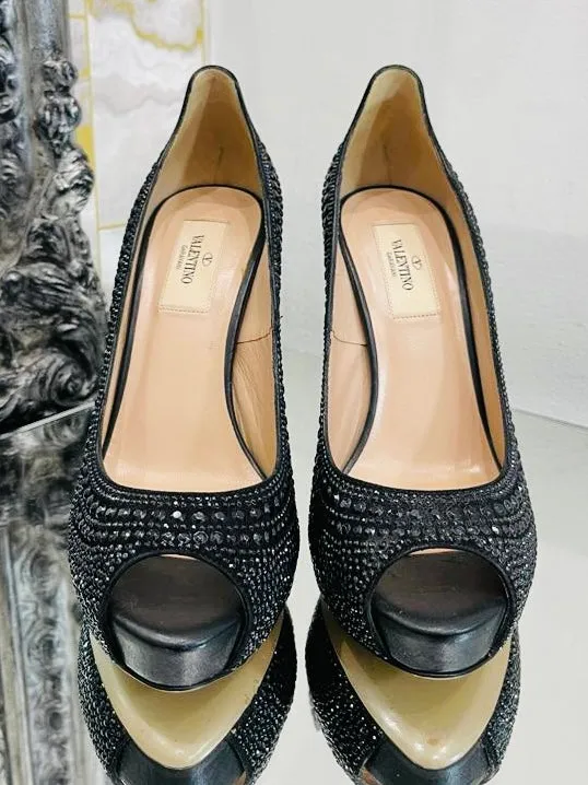 Valentino Full Crystal Peep Toe High Heels. Size 37.5