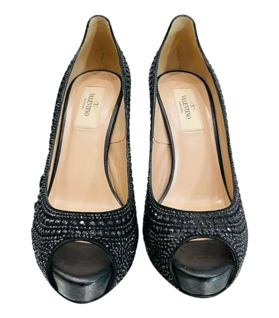 Valentino Full Crystal Peep Toe High Heels. Size 37.5