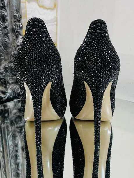 Valentino Full Crystal Peep Toe High Heels. Size 37.5