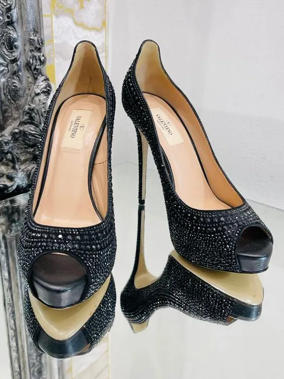 Valentino Full Crystal Peep Toe High Heels. Size 37.5