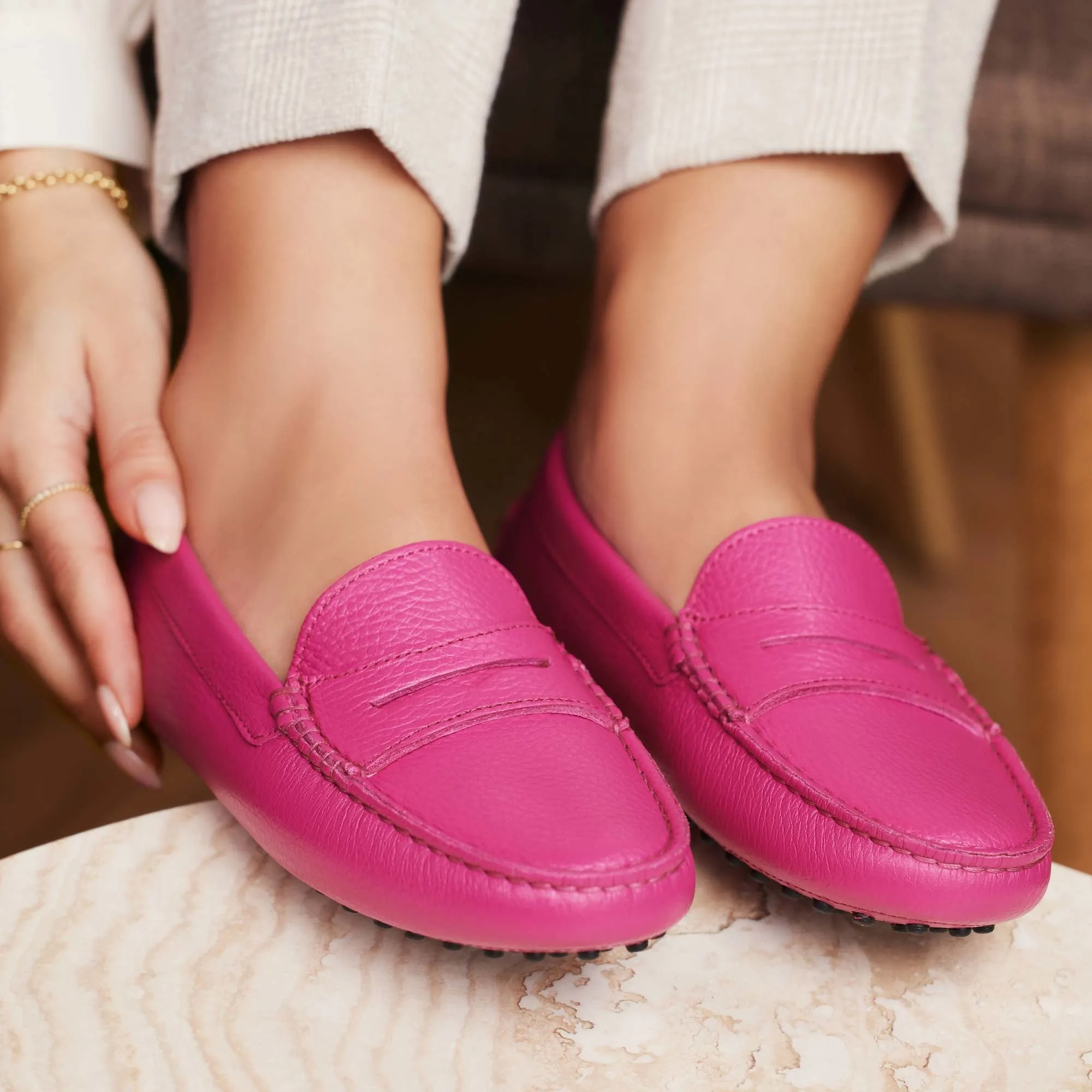 Vendôme Marie fuchsia calfskin leather moccasins