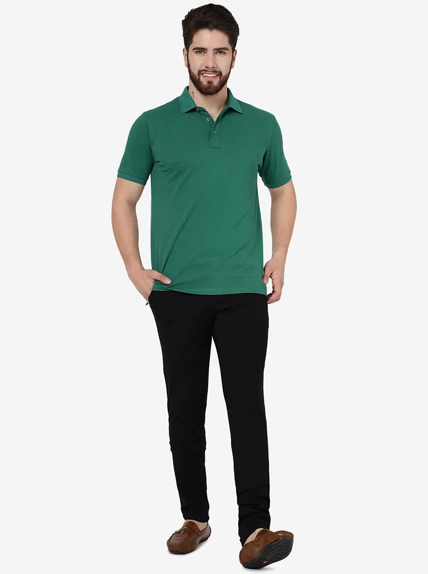 Verdant Green Solid Slim Fit Polo T-Shirt | JadeBlue