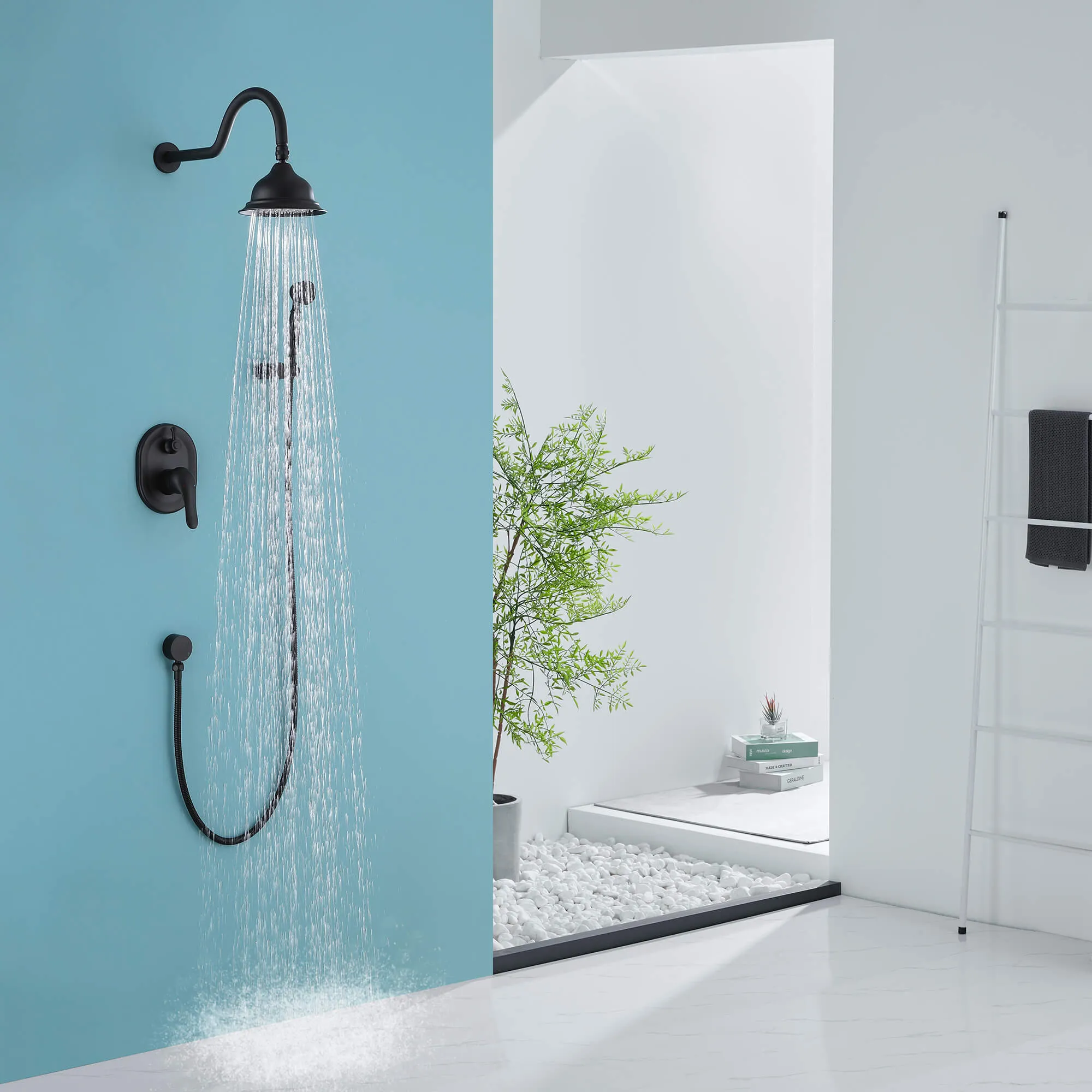 Wall Mount Antique Shower System with 6 inch Rainfall Head and Pressure Balance Valve HG6042MB