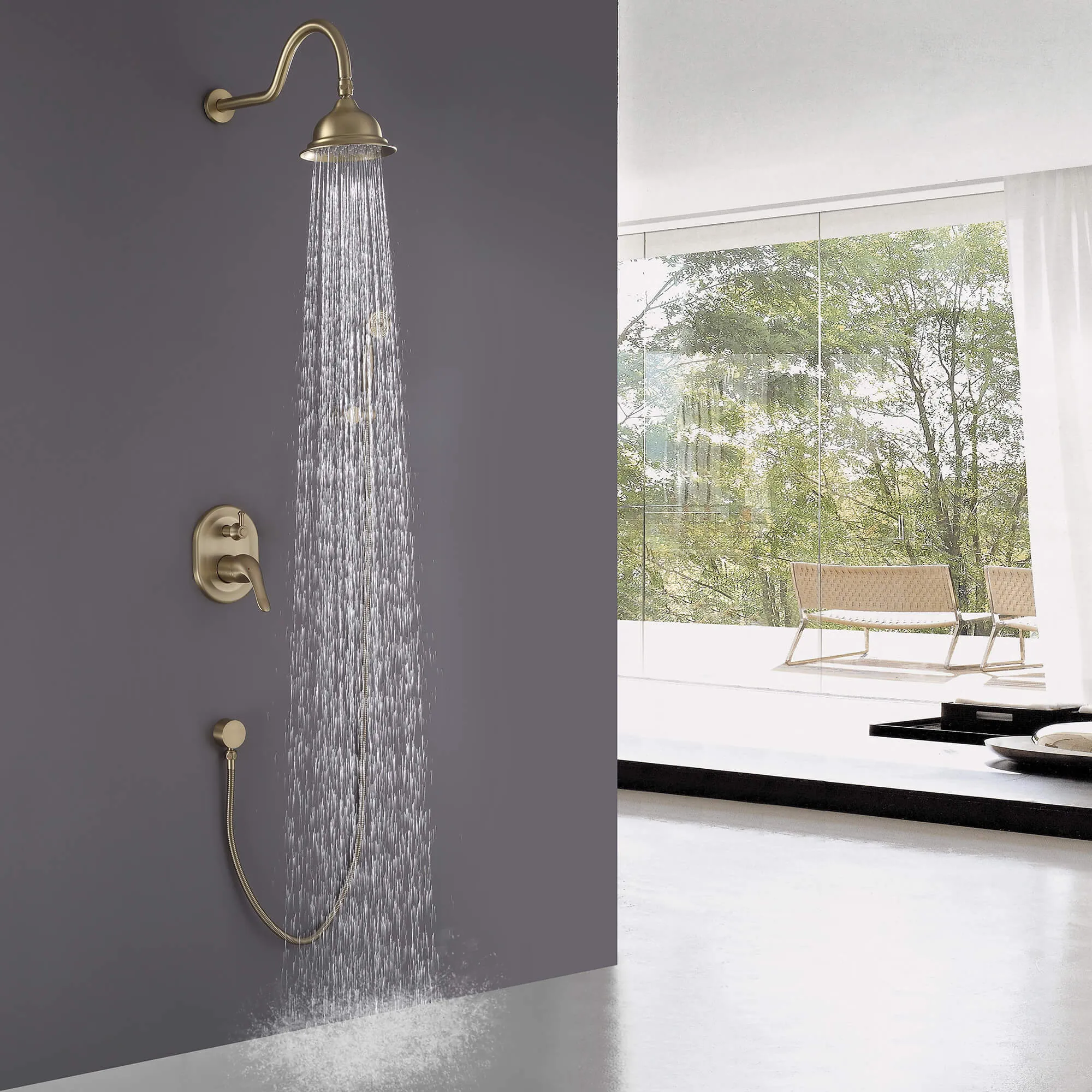 Wall Mount Antique Shower System with Pressure Balance Valve and 6" Rainfall Head HG6042BG