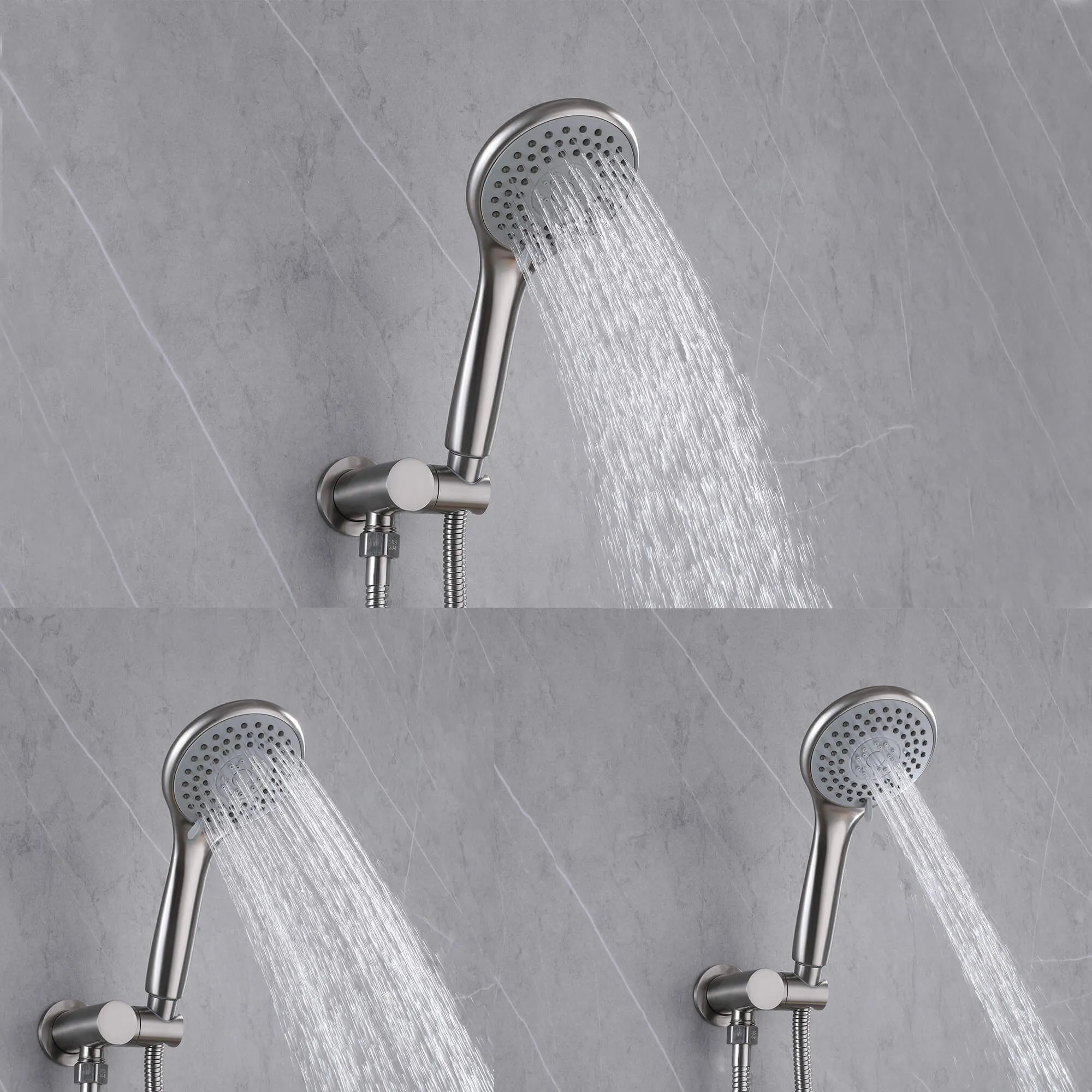 Wall Mount Shower Faucet With 5-Function Shower Head Rainfall Shower Brushed Nickel LYJ0011