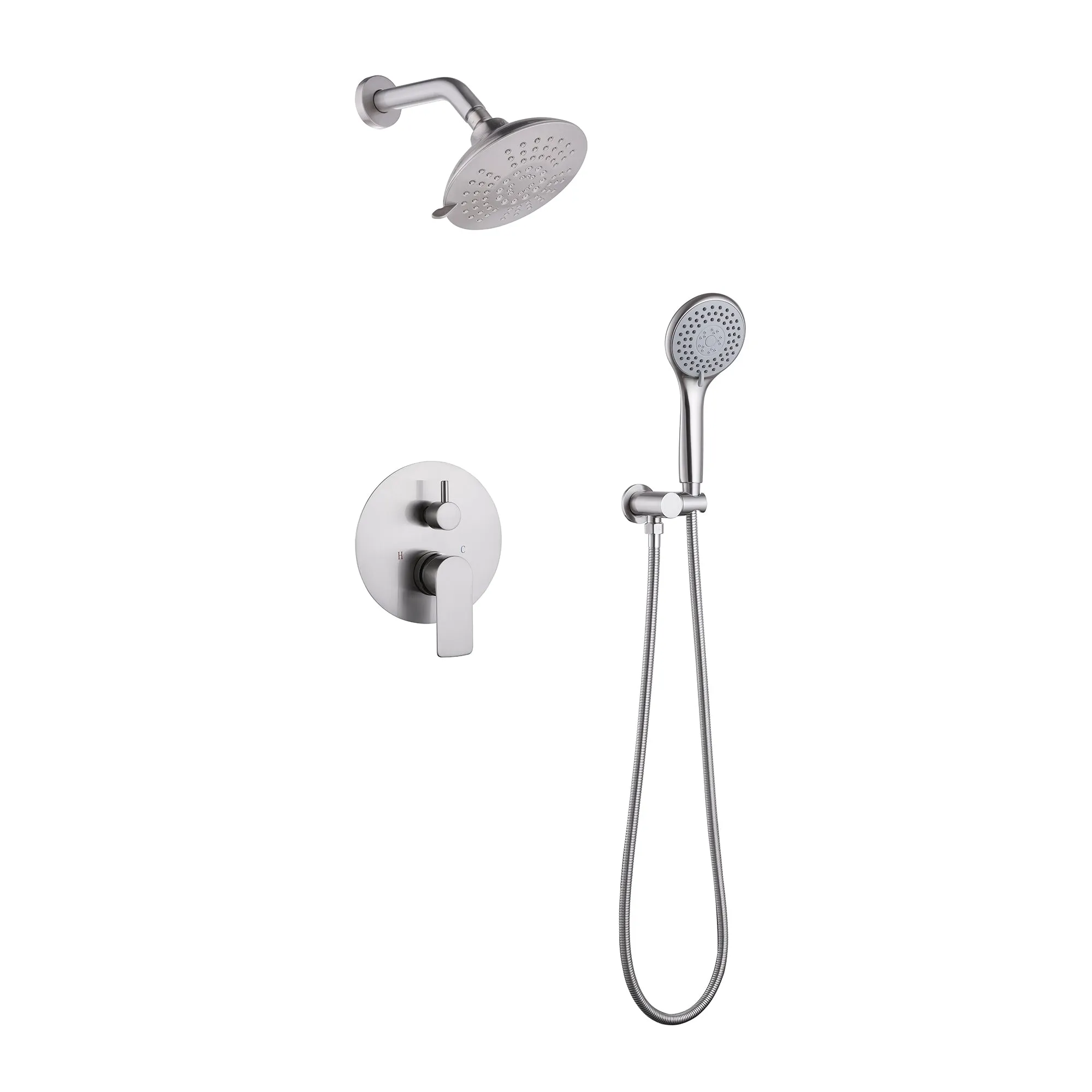 Wall Mount Shower Faucet With 5-Function Shower Head Rainfall Shower Brushed Nickel LYJ0011