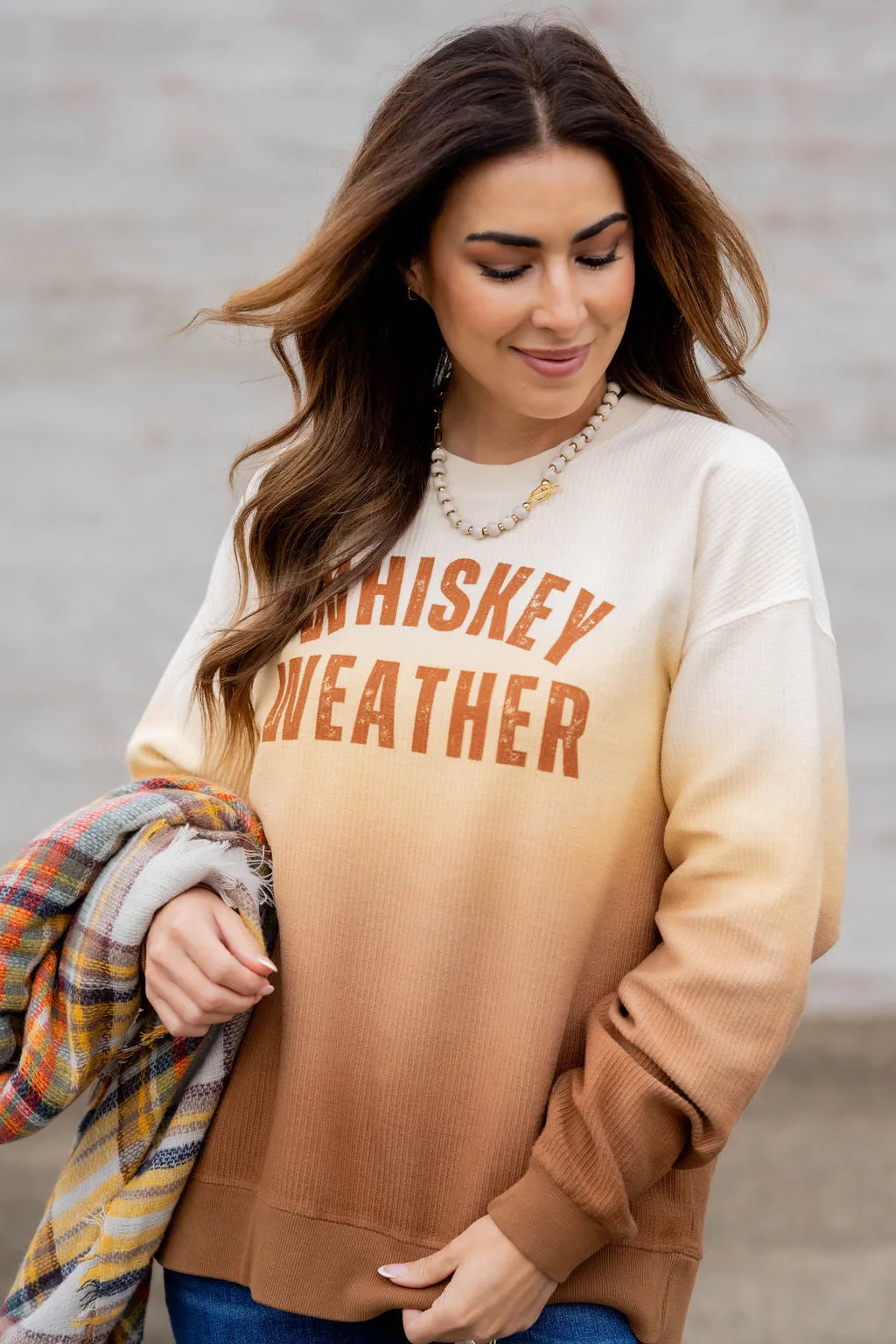 Whiskey Weather Gradient Ribbed Graphic Crewneck