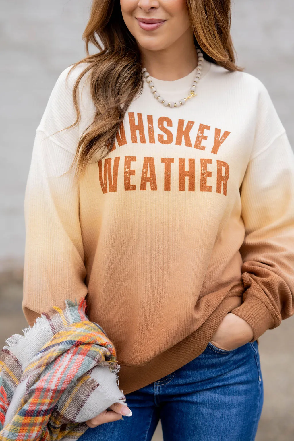 Whiskey Weather Gradient Ribbed Graphic Crewneck