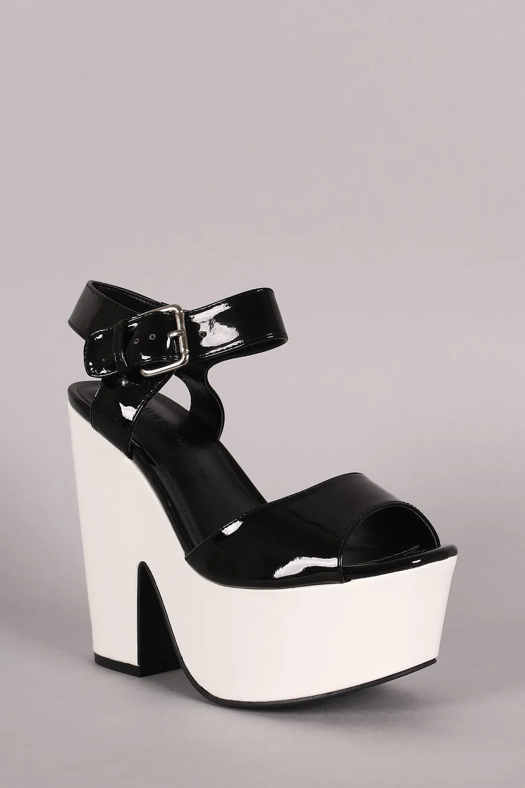 Wild Diva Lounge Buckled Ankle Strap Chunky Platform Heel