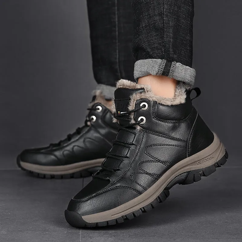 Winter Boots For Men Warm Leather Shoes With Plush