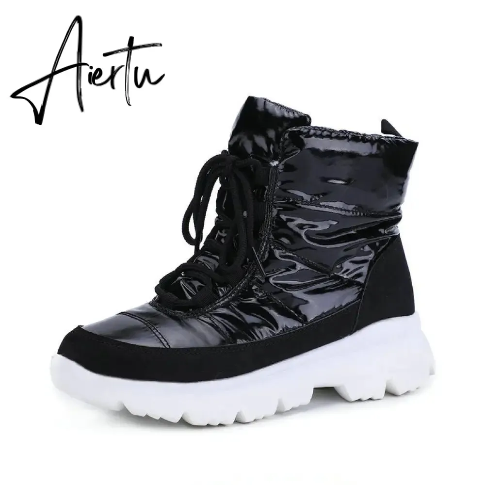 Winter Snow Boots for Women Lace-Up Female Cotton Shoes Anti-skid Waterproof Outdoor Travel Ladies Ankle Boot with Warm Fur