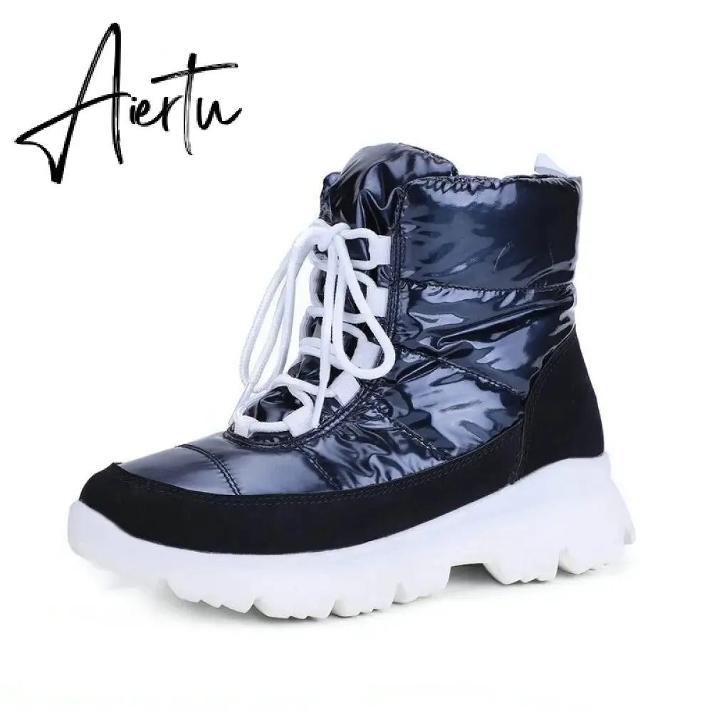 Winter Snow Boots for Women Lace-Up Female Cotton Shoes Anti-skid Waterproof Outdoor Travel Ladies Ankle Boot with Warm Fur