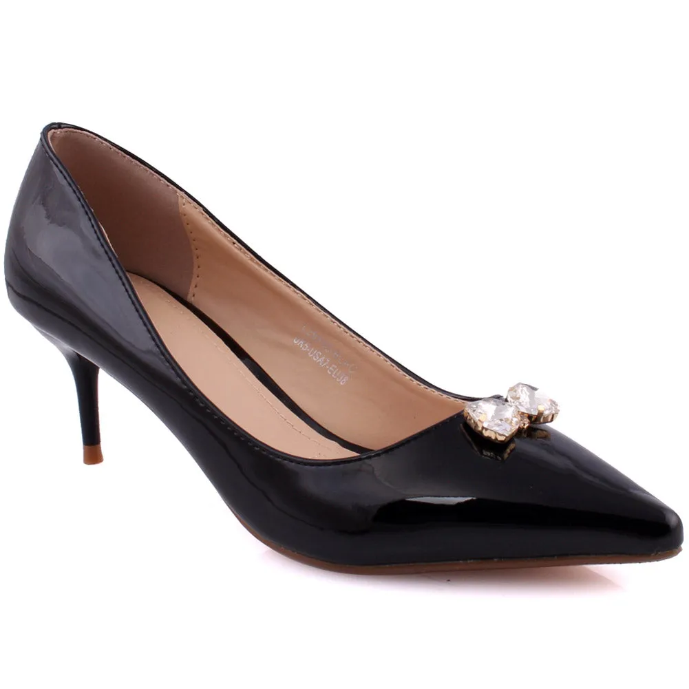 Women “LINZA” Closed Pointy Toe Slip On Kitten Heel Courts