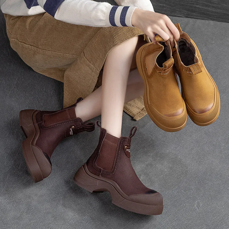 Women Minimalist Patchwork Leather Furred Winter Boots