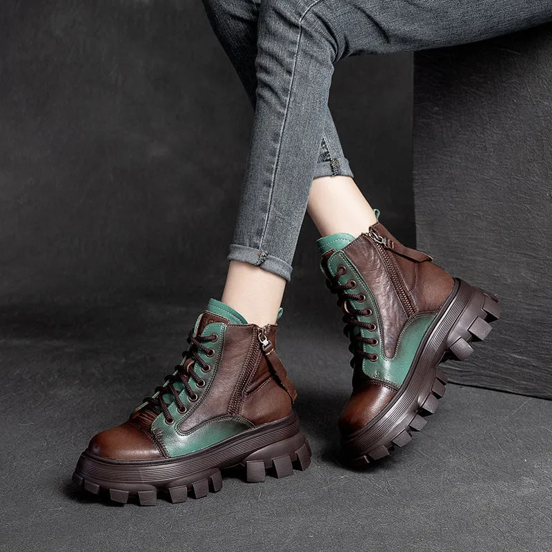 Women Patchwork Leather Casual Platform Boots