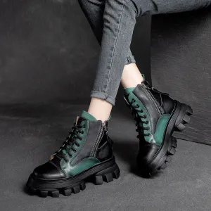 Women Patchwork Leather Casual Platform Boots