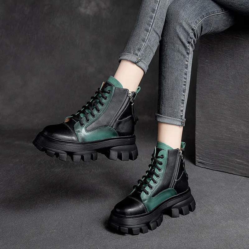 Women Patchwork Leather Casual Platform Boots