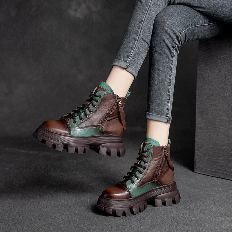 Women Patchwork Leather Casual Platform Boots