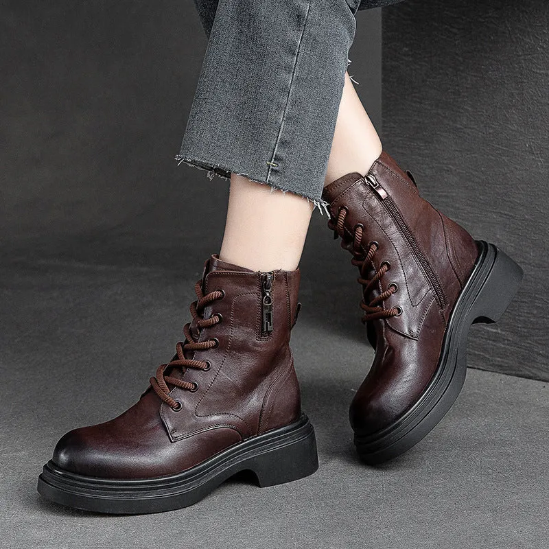 Women Retro Patchwork Leather Casual Boots