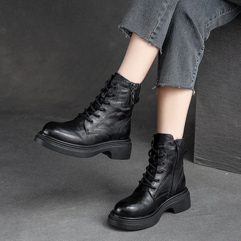 Women Retro Patchwork Leather Casual Boots