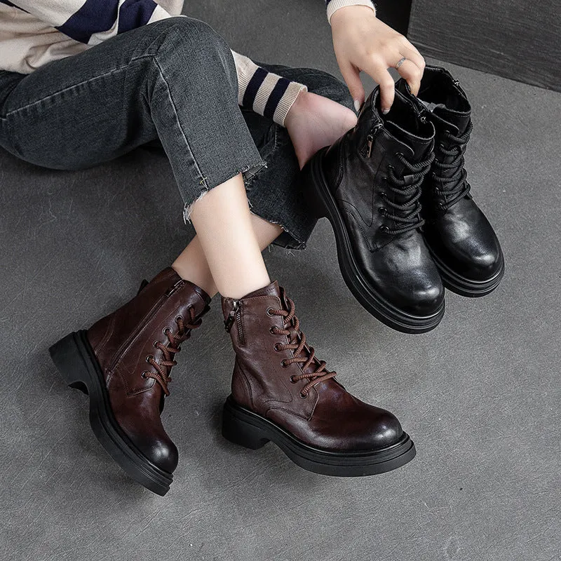 Women Retro Patchwork Leather Casual Boots