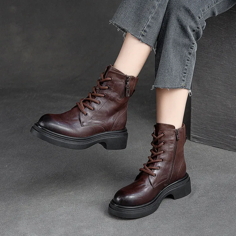 Women Retro Patchwork Leather Casual Boots