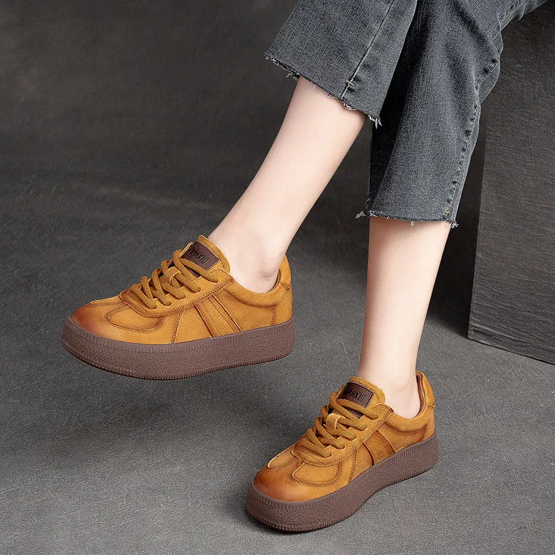 Women Retro Patchwork Leather Flat Casual Shoes