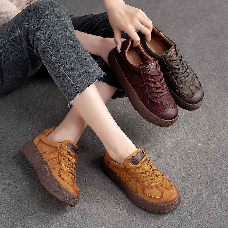 Women Retro Patchwork Leather Flat Casual Shoes