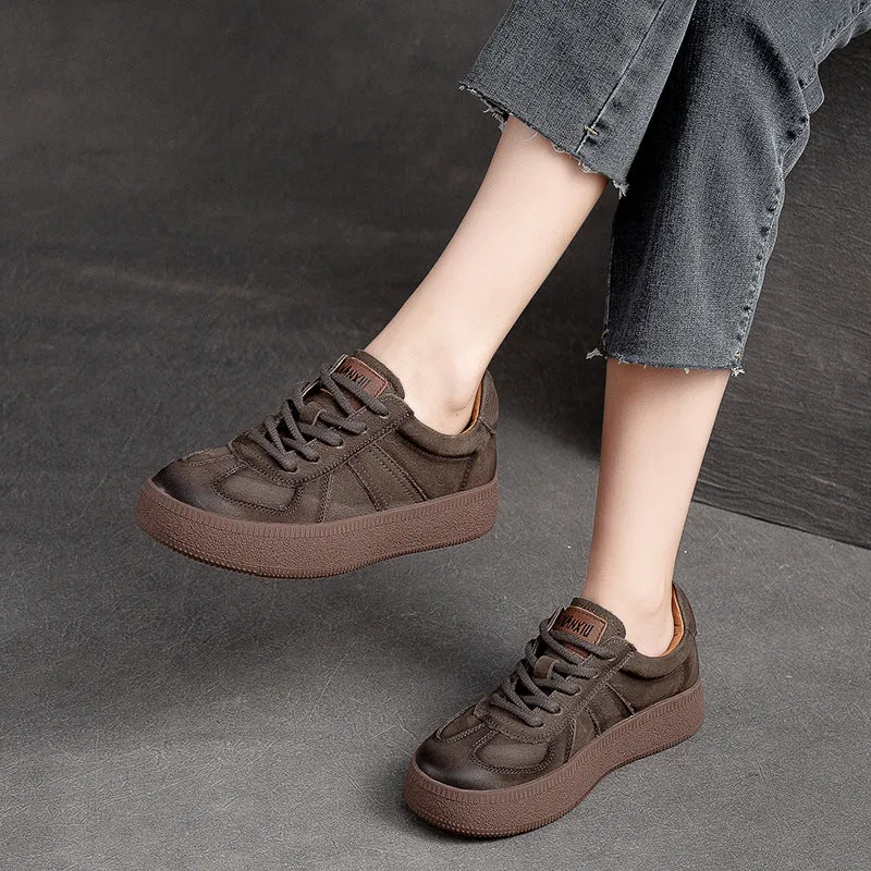 Women Retro Patchwork Leather Flat Casual Shoes