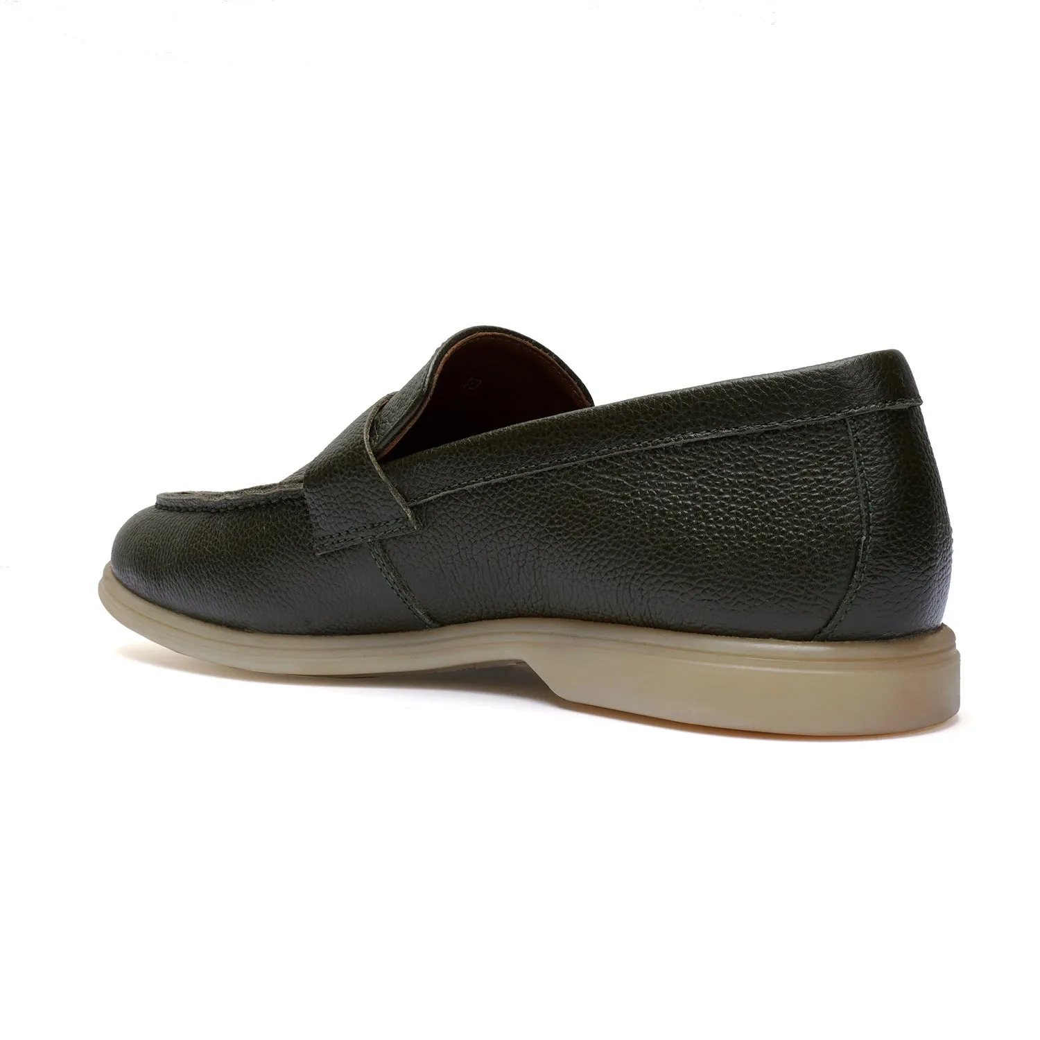 Women Yacht Slip-On Shoes in Textured Dark Green Leather